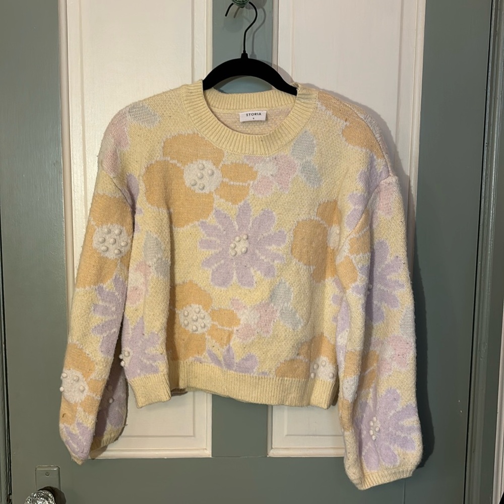 pastel floral chunky sleeve sweater